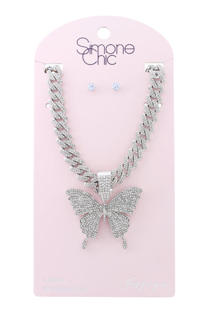 Iced-out Cuban link butterfly pendant necklace