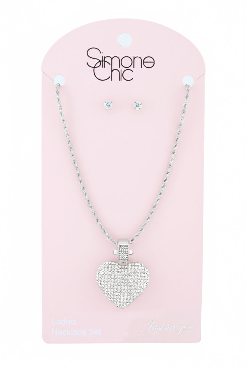 Iced-Out Pave Heart Pendant Chain Necklace