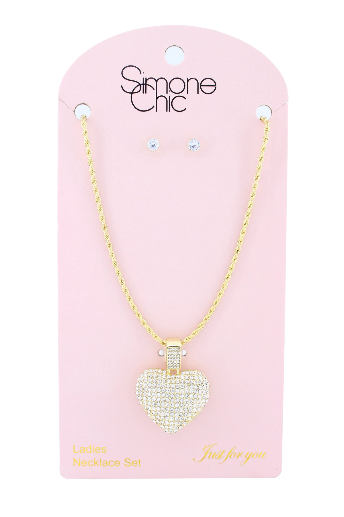 Iced-Out Pave Heart Pendant Chain Necklace