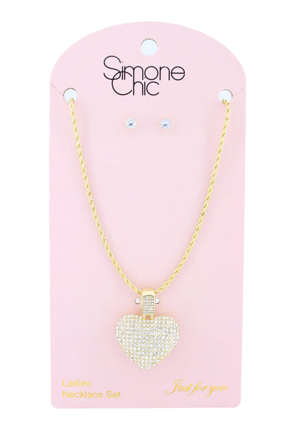 Iced-Out Pave Heart Pendant Chain Necklace