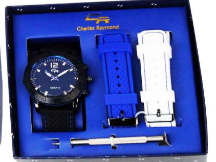 ST10442 Sport Watch with 2 Changeable Bands(Black/Blue-Blue/White)