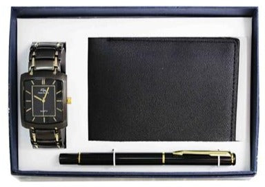 V0079 Classic TT Black Gold Watch, Black Wallet and Black Pen set