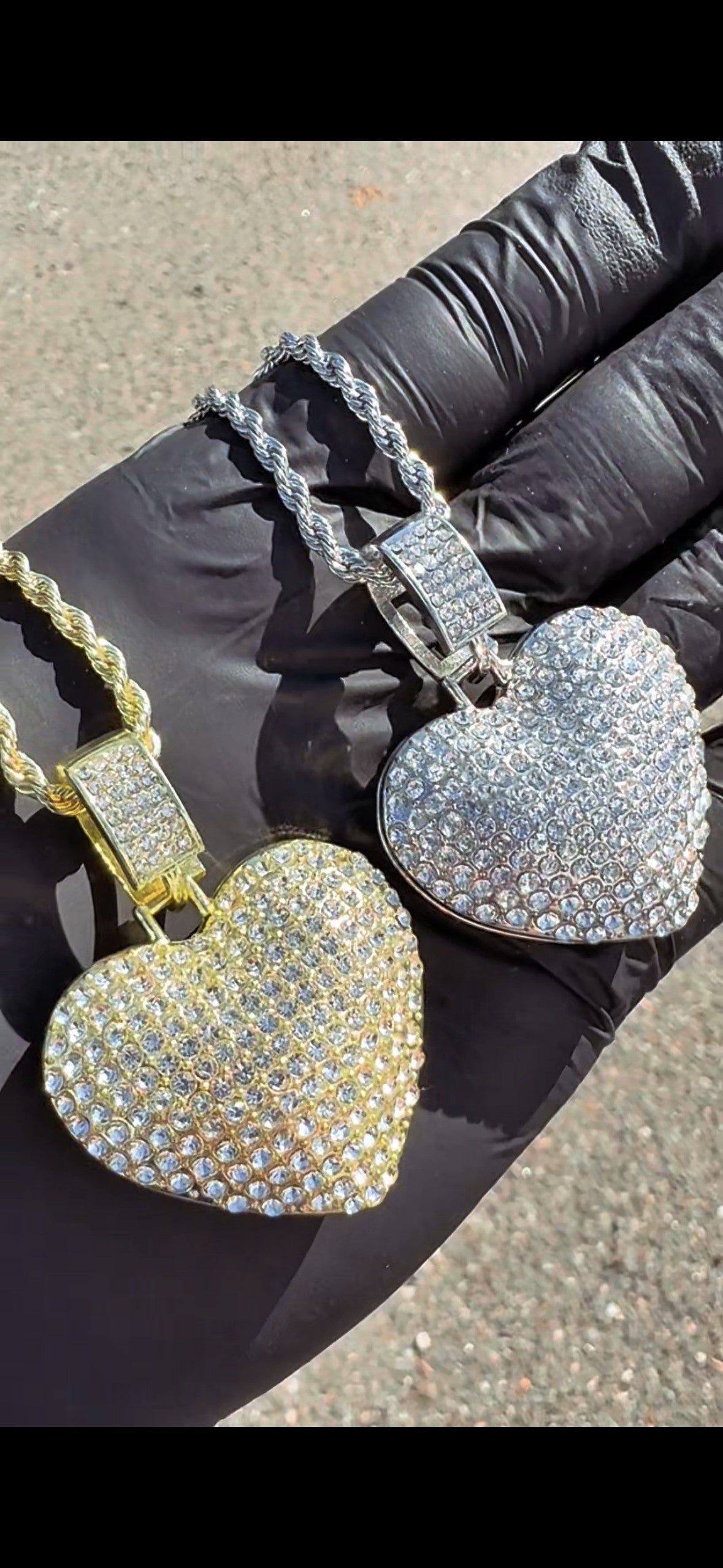 Iced-Out Pave Heart Pendant Chain Necklace