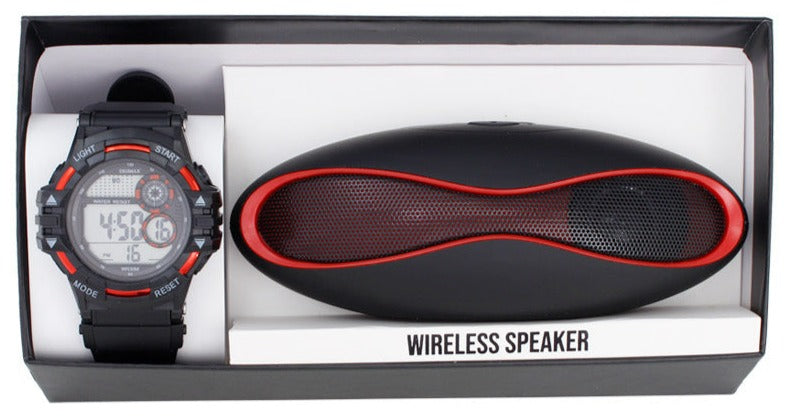 9068 Digital Watch and Wireless Speaker(Black/Red-Black/Red)