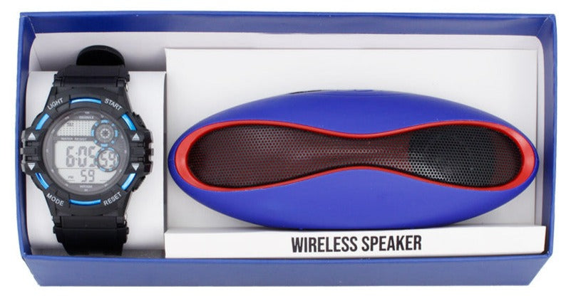 9068 Digital Watch and Wireless Speaker((Black/Blue-Blue/Red)