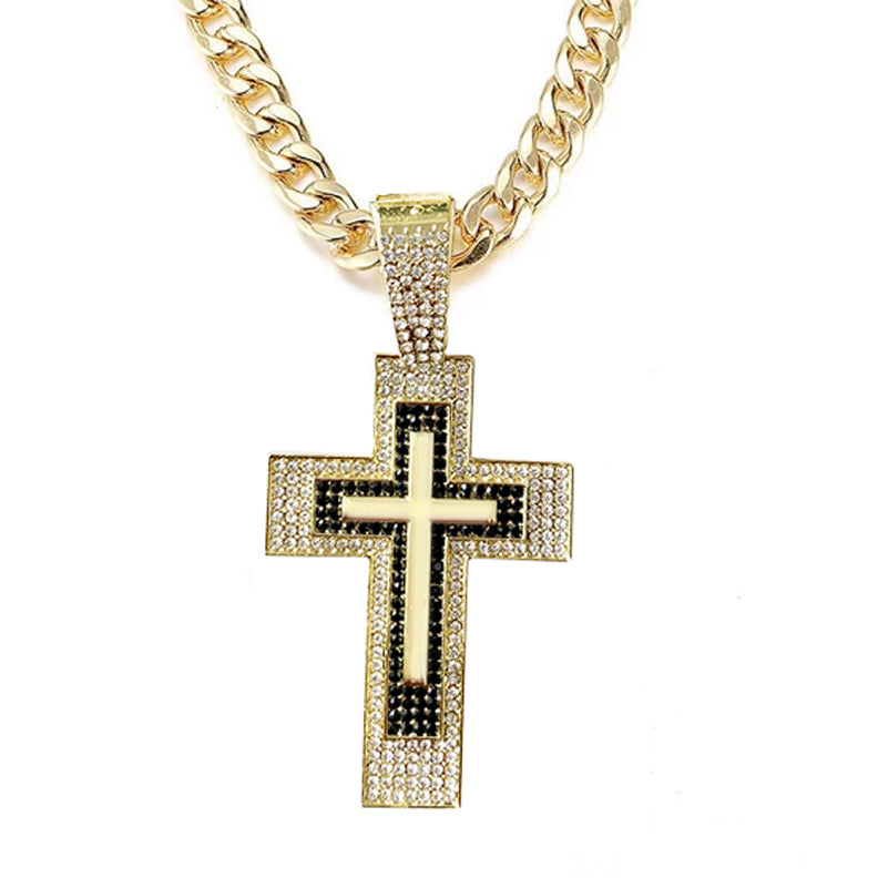 Z Two Tone Chain with Thick Cuban Chain and Ice Cross Pendant