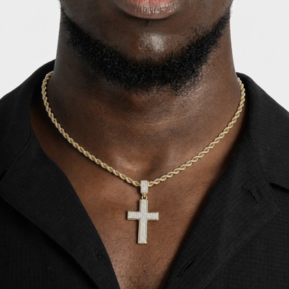 Gold Iced-Out Cross Pendant Necklace