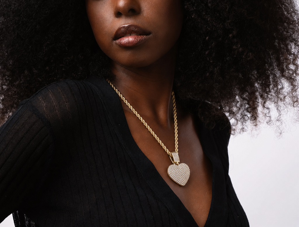 Iced-Out Pave Heart Pendant Chain Necklace