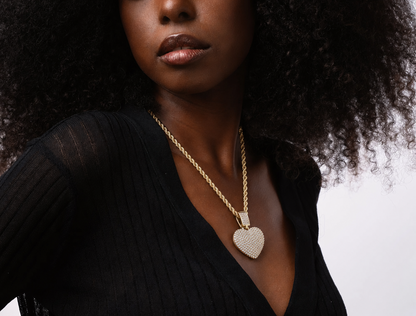 Iced-Out Pave Heart Pendant Chain Necklace