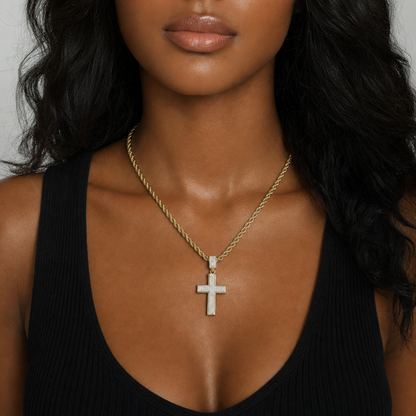 Gold Iced-Out Cross Pendant Necklace