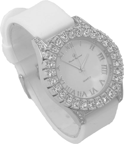 Men's Iced Out Silicone Band Wrist Watch ST10357