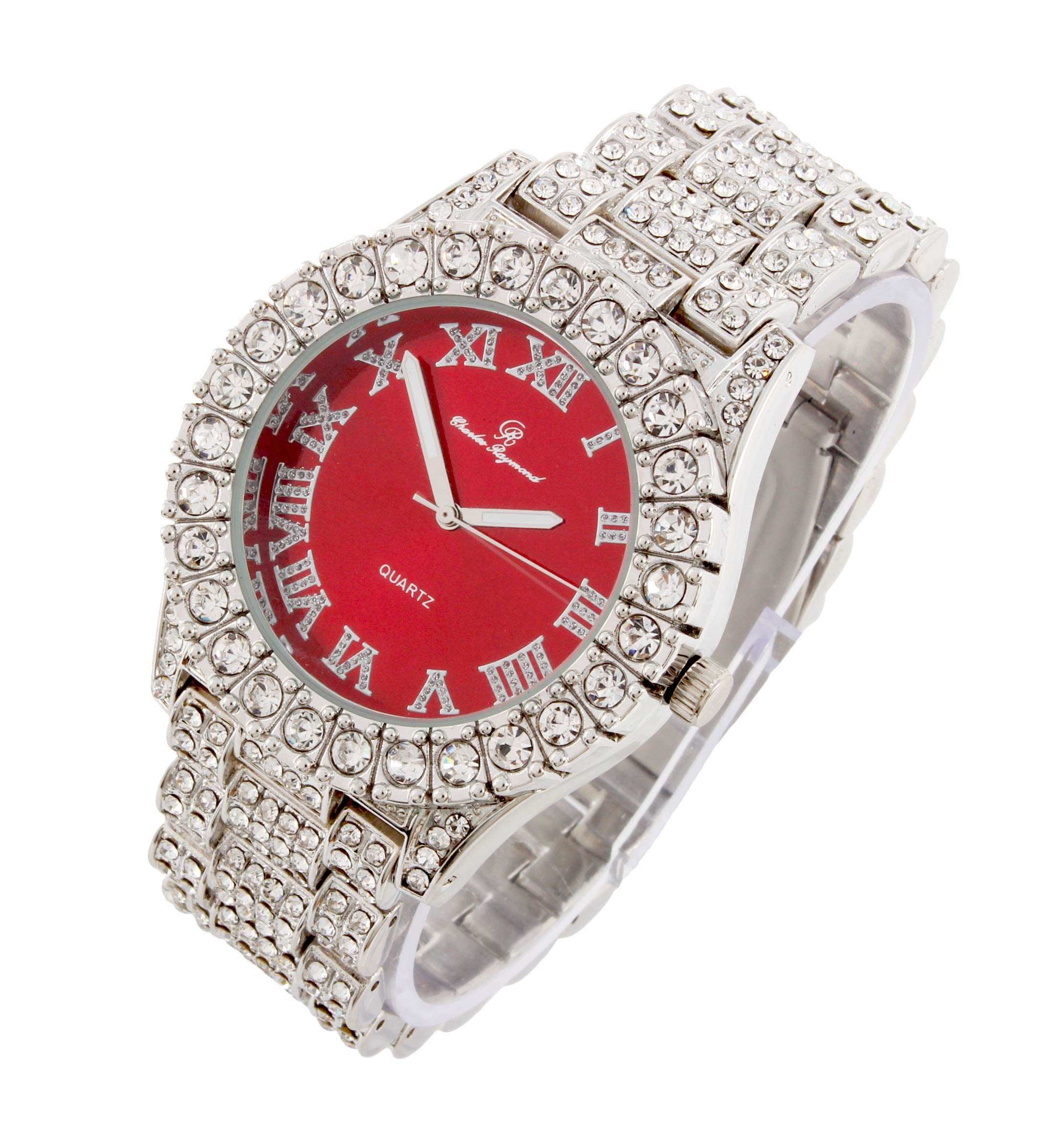 Produktiv Kristus Gør det tungt Mens Silver Big Rocks with Roman Numerals Fully Iced Out Colorful Dial Watch  - ST10327 RN Single (Blood Red/Silver) USD$2499USD$24.99 | Charles Raymond