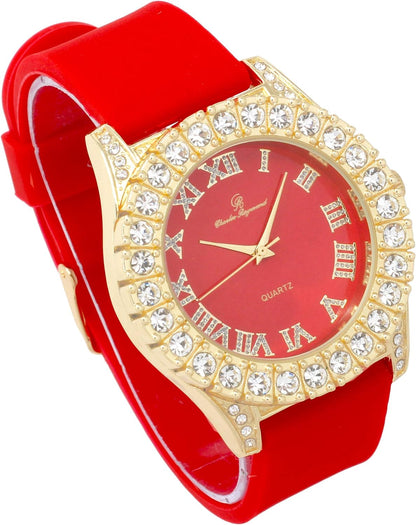 Men's Iced Out Silicone Band Wrist Watch ST10357