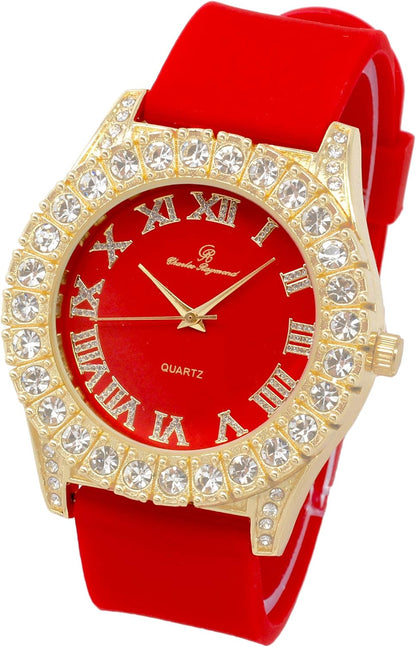 Men's Iced Out Silicone Band Wrist Watch ST10357