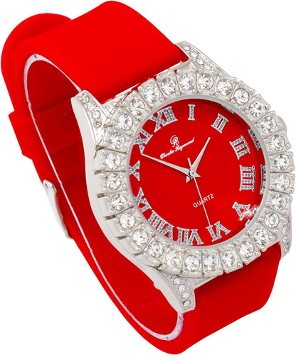 Men's Iced Out Silicone Band Wrist Watch ST10357
