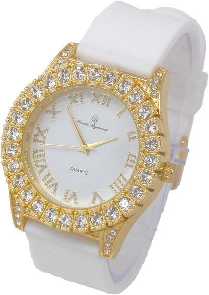 Men's Iced Out Silicone Band Wrist Watch ST10357