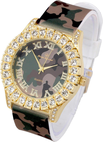 Men's Iced Out Silicone Band Wrist Watch ST10357