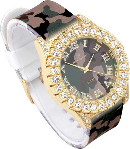 Men's Iced Out Silicone Band Wrist Watch ST10357