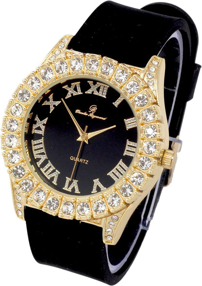 Men's Iced Out Silicone Band Wrist Watch ST10357